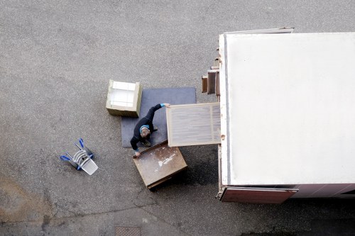 Business relocation scene showing office items ready for Wembley removals