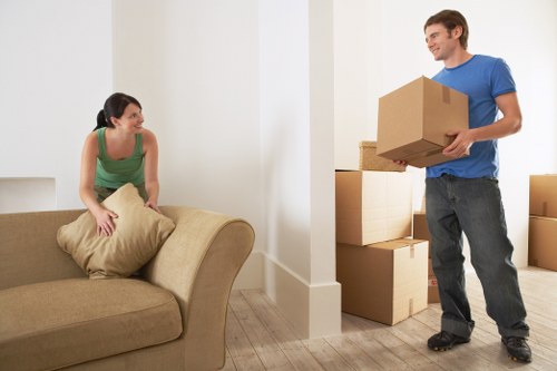 Professional movers carrying furniture in Wembley